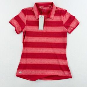 NEW‎ Adidas Golf Polo Short Sleeve Shirt Size SMALL Womens Pink Red Stripes NWT